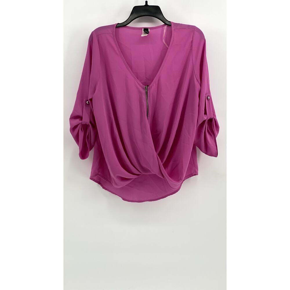 WINDSOR Women's Hot Pink Flowy Draped Long Sleeve Blouse Top SZ L